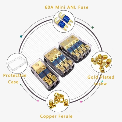 50A CSA Đánh giá 2 3 4-Way Fuse Holder Đồng phân phối khối cho xe tăng cường âm thanh